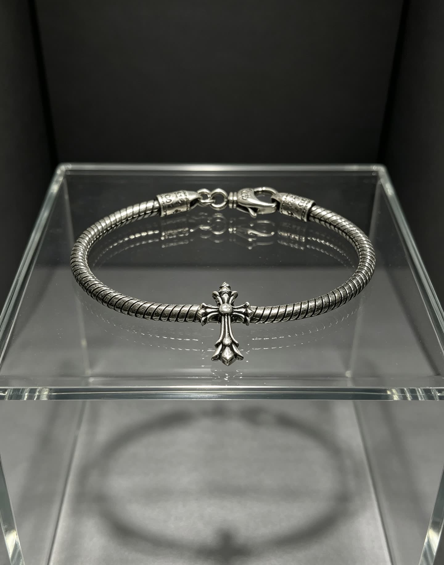 Chrome Hearts Silver Cross Charm Bracelet